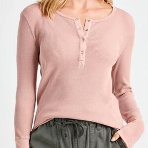 Splendid Waffle Henley Long Sleeve Top